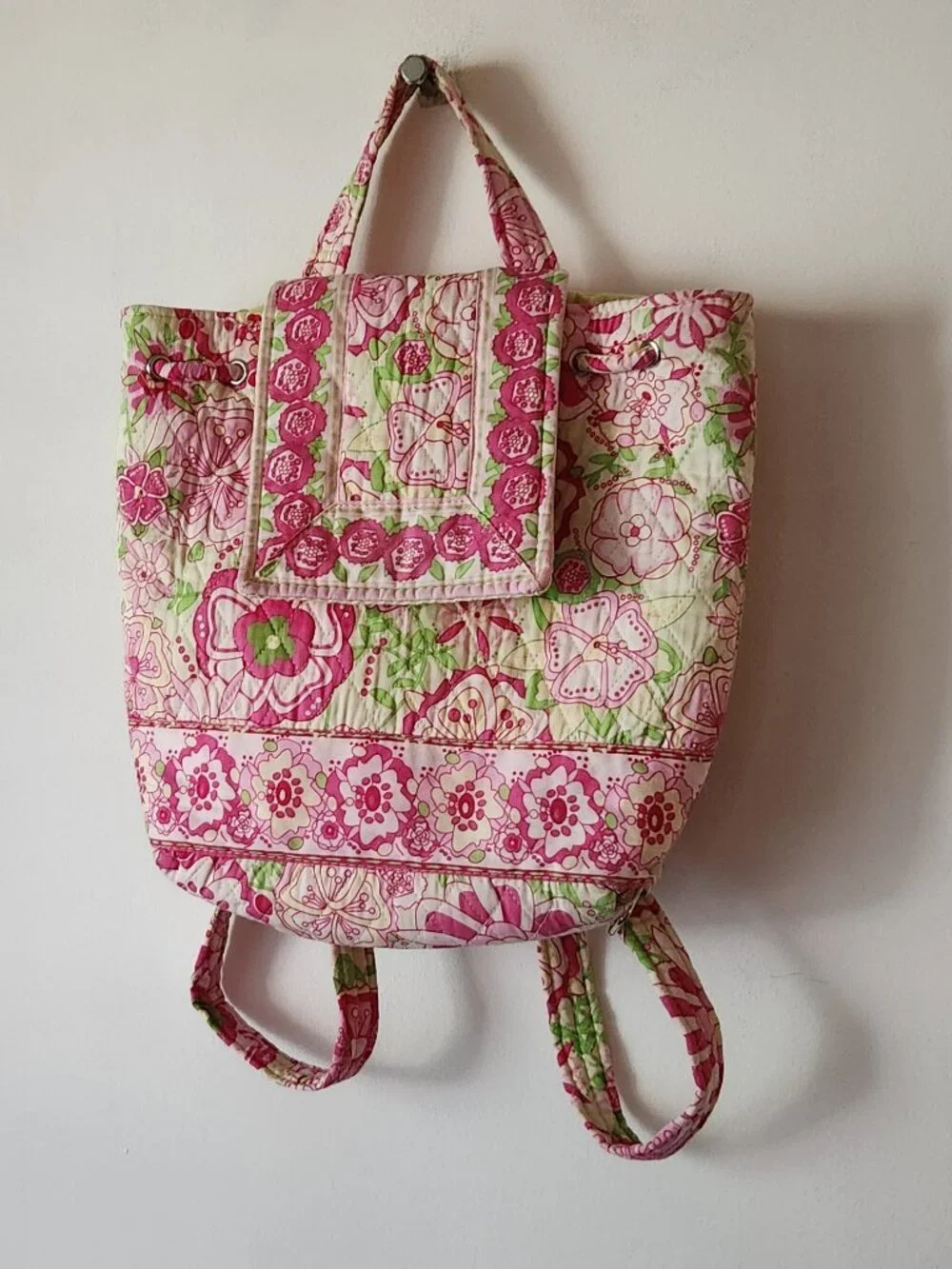 Vera Bradley backpack Petal Pink floral pink yellow green GUC